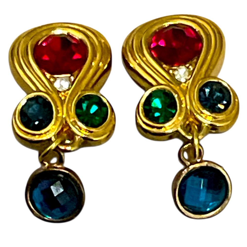 VENDOME Earrings Dangle Drop Clip on Byzantine Revival Mogul Vintage